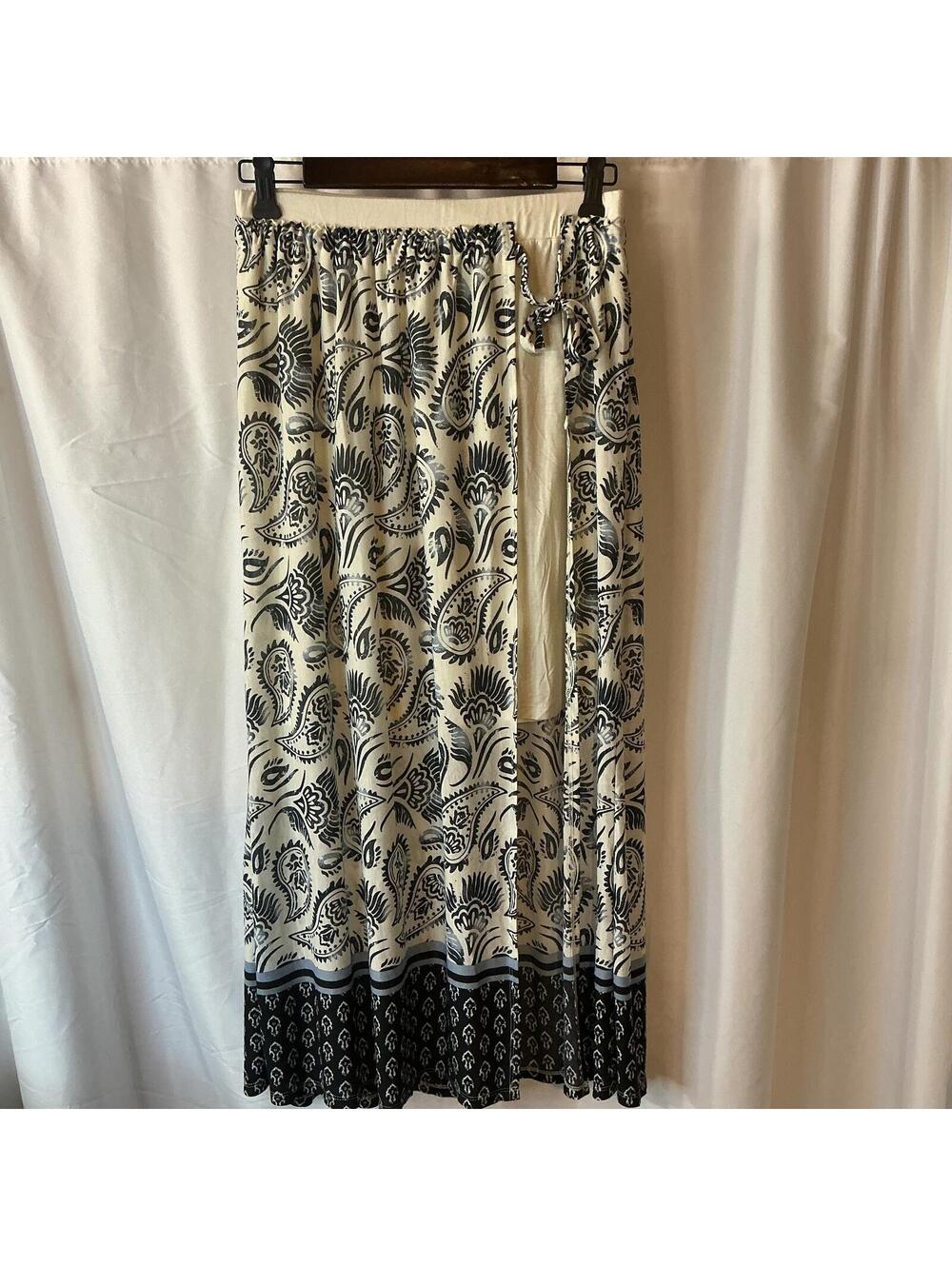 Cato Paisley Print Wrap Maxi Skirt Women’s XS Blue Ivory Boho NWT Lined